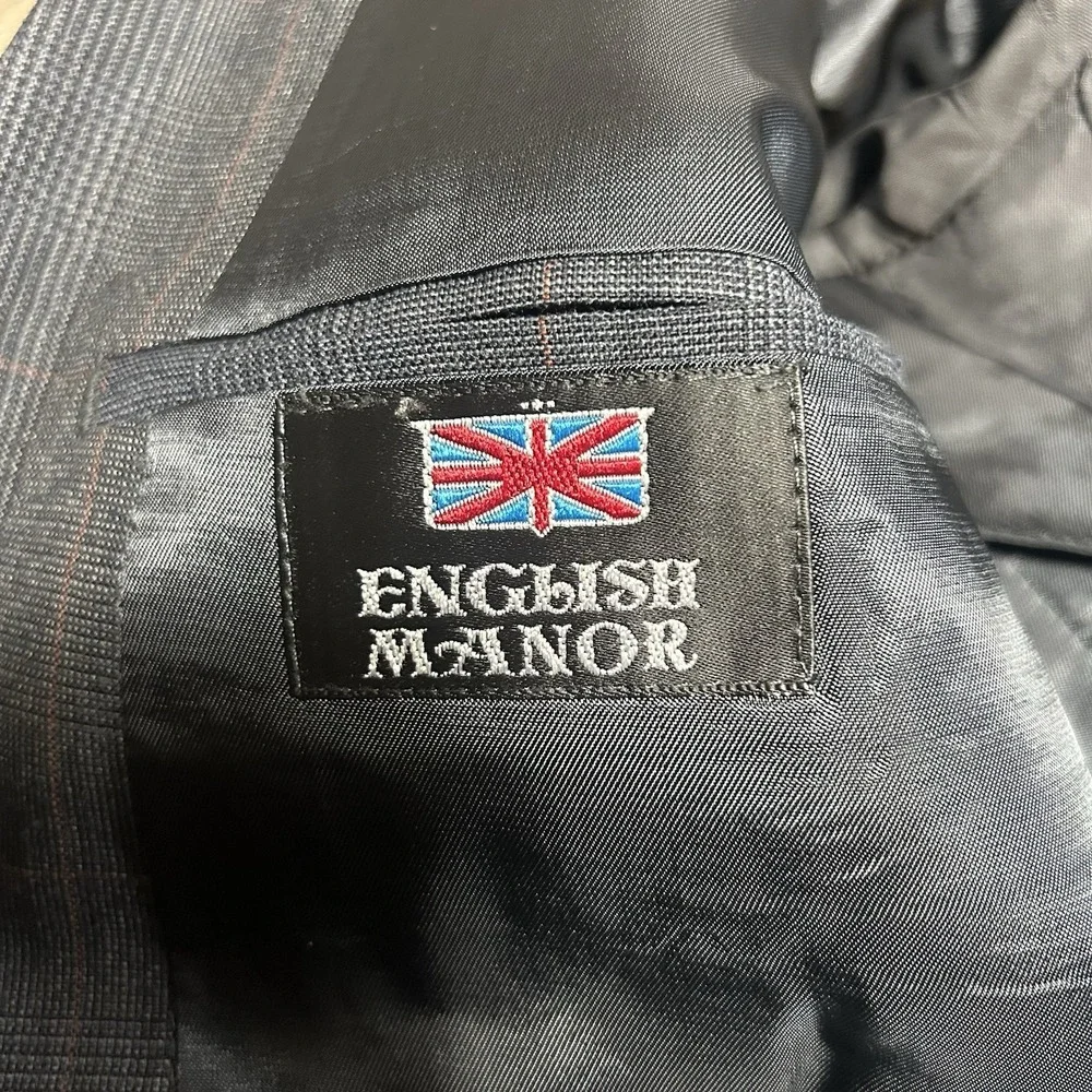 English Manor Men's Blazer Double Breasted Wool Single Button Gray 42R‎ Vintage